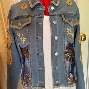 Blue Denim Jacket with Star Designs